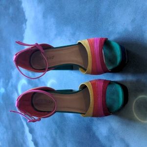 Bamboo Rainbow Suede Ankle Strap Heels